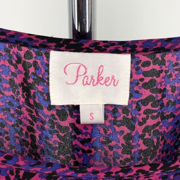 Parker Silk Printed Purple Pink Blouson Smocked Waist Blouse Top - Picture 5 of 12